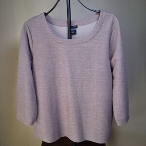 Ann Taylor Women’s Taupe Crinkle Textured Top W/Gold Threads; Size L